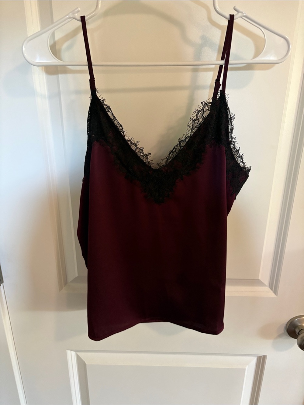 Evereve Burgundy Cami with Black Lace Trim